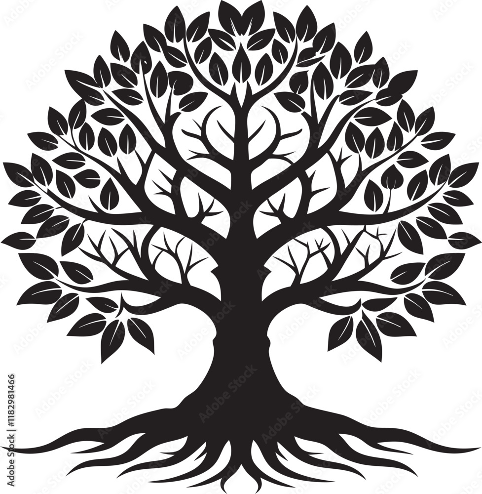 Obraz premium Elegant Tree of Life Silhouette with Intricate Branches and Leaves