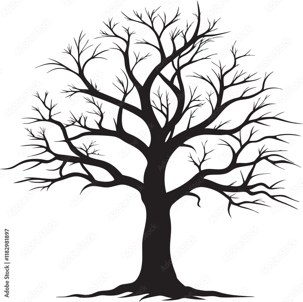Fototapeta premium Bare Tree Silhouette with Sprawling Branches in Black and White