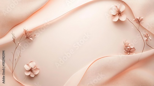 Delicate peach flowers arranged on a soft peach fabric