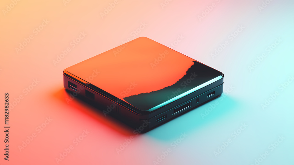 Office technology external hard drive - portable storage device for backing up and storing files isolated solo on plain background one main object. Riversong. Illustration Office technology external hard drive - portable storage device for backing up and storing files isolated solo on plain background one main object. Riversong. Illustration