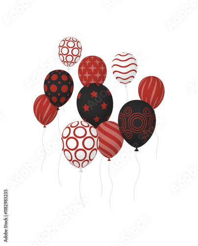 Red white balloons bunch. Cartoon Flat Style vector illustration Isolated on White background.