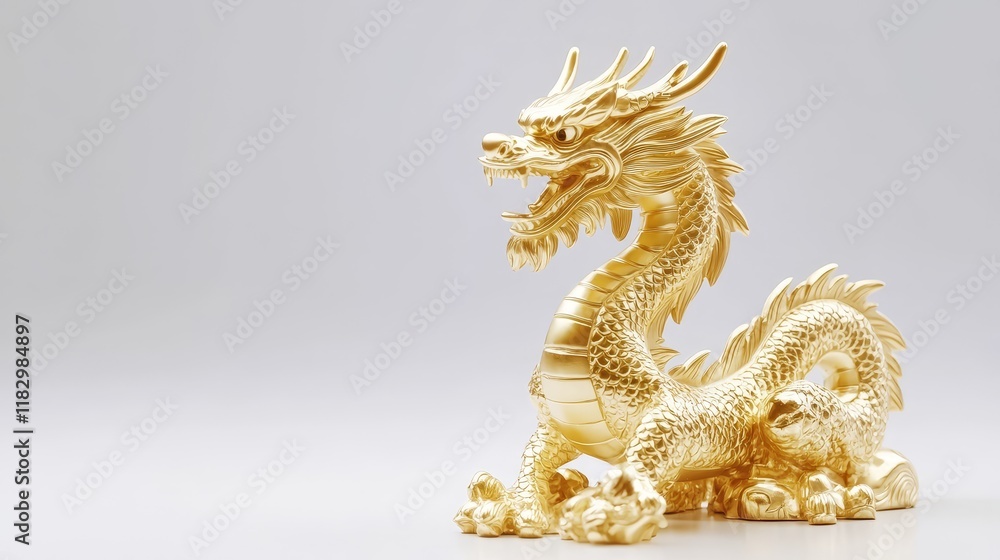 Fototapeta premium Captivating Golden Dragon Figurine Symbolizing Power and Prosperity with Intricate Details and Exquisite Craftsmanship for Home or Office Decor