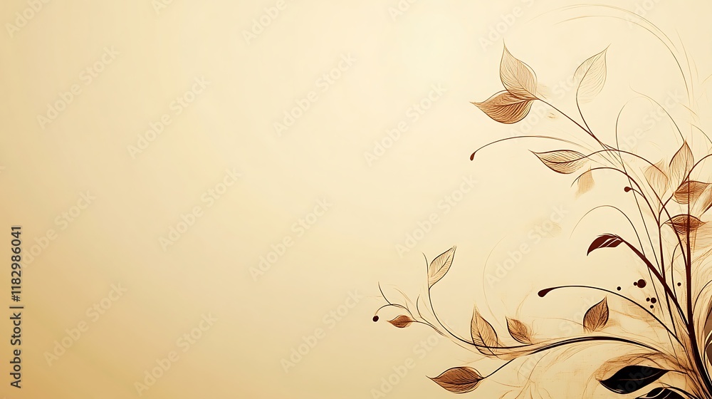 Elegant Brown Floral Design On Beige Background Elegant Brown Floral Design On Beige Background