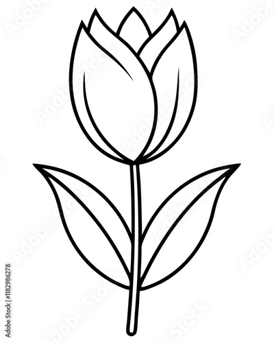 Tulip Flower Vector Outline Line Art Design, Elegant Botanical Illustration