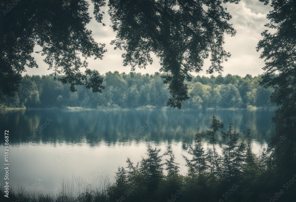 Fototapeta premium poland suwalszczyzna national park lake water blue wigry drone high polish licopter tree land coast fly shore bird green river serenity view swimming scenery