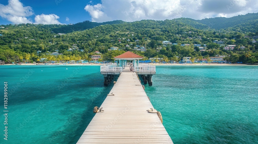 Serene Pier Extending into Turquoise Caribbean Waters Serene Pier Extending into Turquoise Caribbean Waters