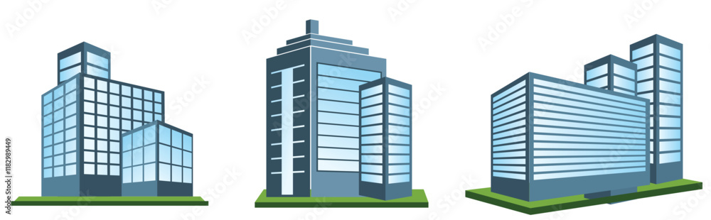 Modern Building Illustration Set featuring various architectural designs Modern Building Illustration Set featuring various architectural designs