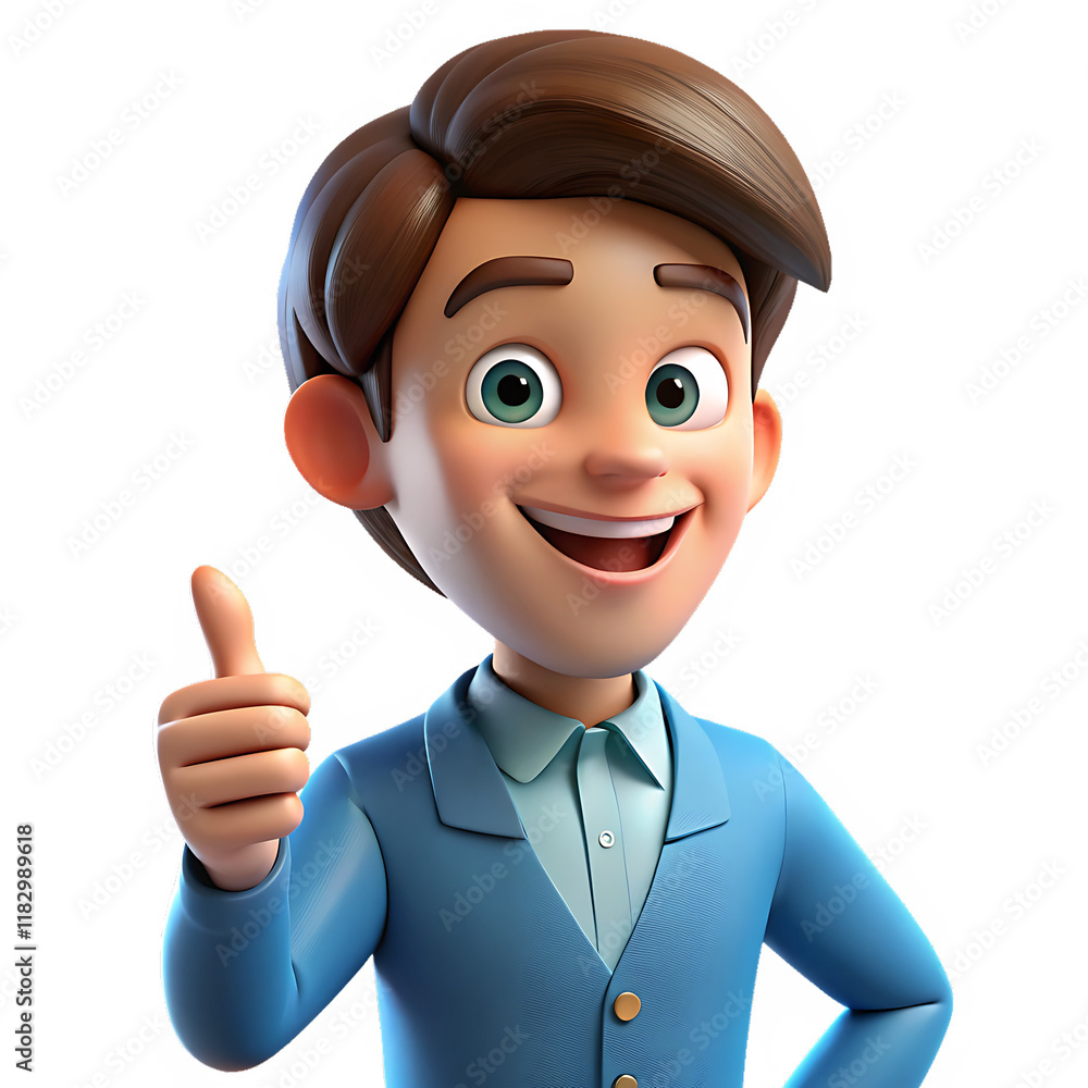 Cheerful Cartoon Man in Blue Giving Thumbs Up, 3D cartoon illustration of a smiling man wearing a blue sweater and shirt, confidently giving a thumbs up gesture, isolated on white.
Cheerful Cartoon Man in Blue Giving Thumbs Up, 3D cartoon illustration of a smiling man wearing a blue sweater and shirt, confidently giving a thumbs up gesture, isolated on white.