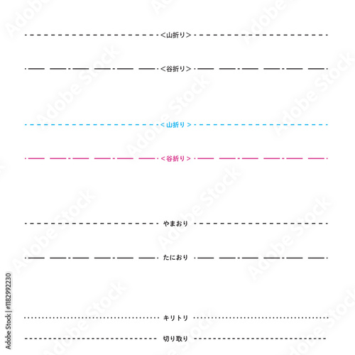 切り取り線　罫線　山折り線　谷折り線