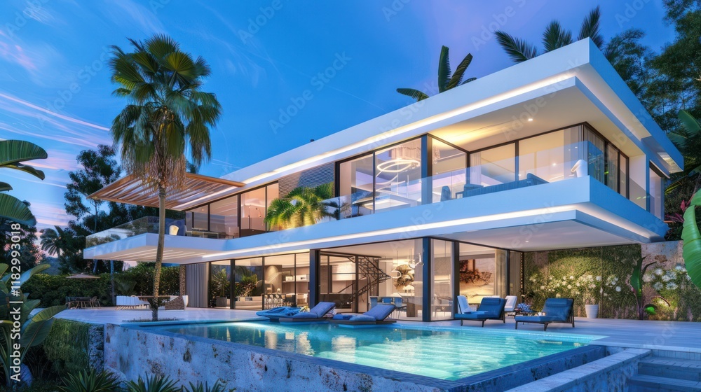 Modern Villa with a Pool and Palm Trees Modern Villa with a Pool and Palm Trees