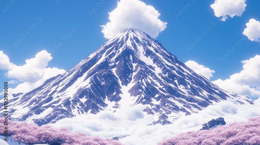 Serene Snowcapped Mountain Spring Blossom View Serene Snowcapped Mountain Spring Blossom View