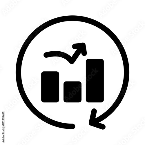 Modern analytic glyph icon depicting data visualization elements like charts and graphs. Ideal for dashboards, reports, or business tools, representing analysis, performance, and insights.