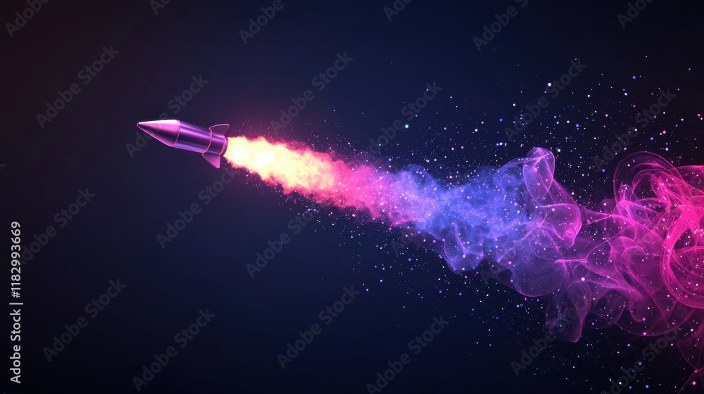 Obraz premium Colorful rocket soaring through a cosmic background