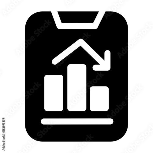 Modern analytic glyph icon depicting data visualization elements like charts and graphs. Ideal for dashboards, reports, or business tools, representing analysis, performance, and insights.