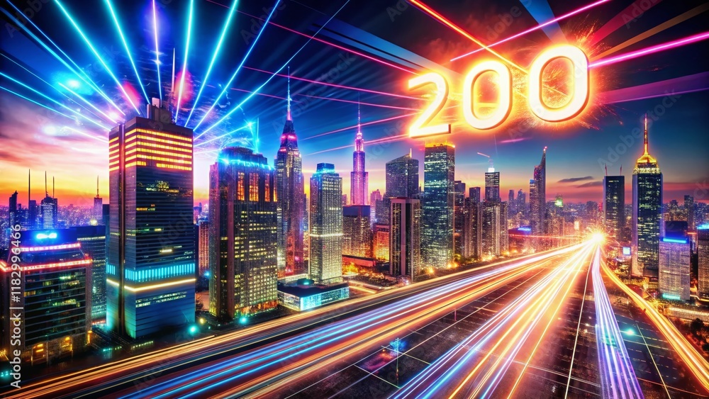 Fototapeta premium Happy New Year 2030: Festive Lights Long Exposure 3D Render