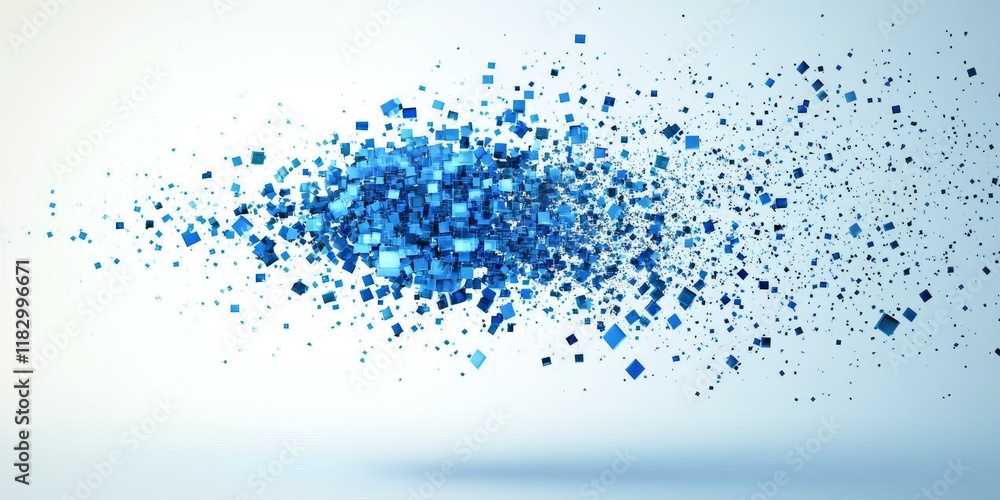 Abstract blue cubes exploding, scattering. Abstract blue cubes exploding, scattering.