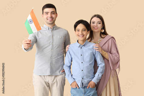 Happy family with Indian fl...