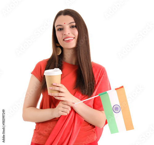 Young woman with Indian fla...