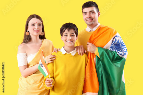 Happy family with Indian fl...