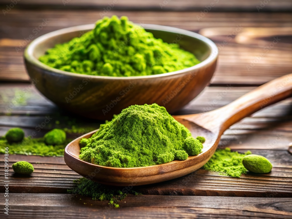 Healthy Matcha Powder in Wooden Spoon & Bowl - Natural Simplicity Healthy Matcha Powder in Wooden Spoon & Bowl - Natural Simplicity