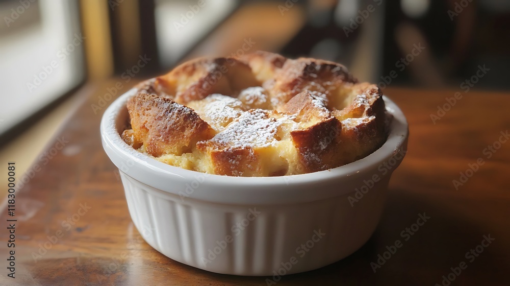 Warm bread pudding with a hint of cinnamon and nutmeg Warm bread pudding with a hint of cinnamon and nutmeg