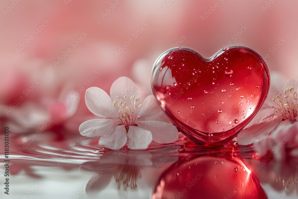 Fototapeta premium Beautiful Red Heart with Flowers in Soft Focus Background for Valentine's Day, Romantic Decor, Love Theme, and Heartfelt Gifts