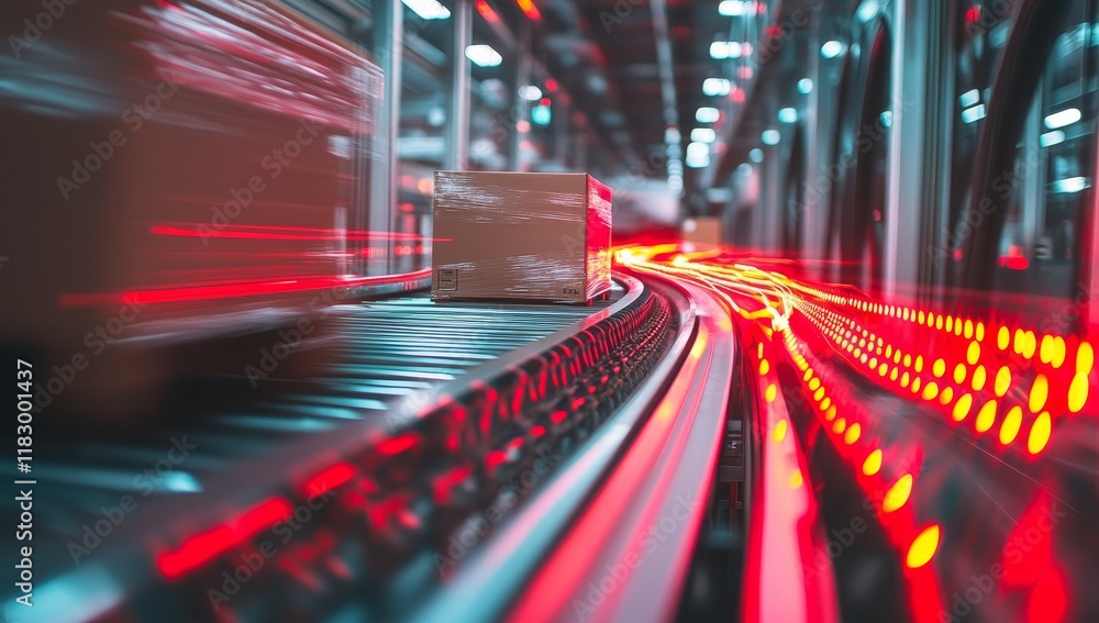 Fast package delivery on conveyor belt. Fast package delivery on conveyor belt.