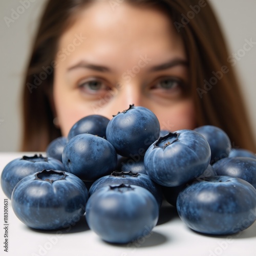 Close-up image showcasing fresh blueberries and a health-conscious individual veganvegetarian enjoying summers bounty in a macro texture detail photo