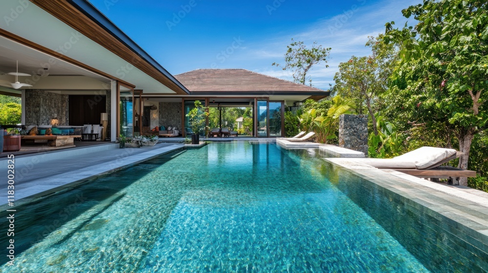 Fototapeta premium Luxury Tropical Villa with Infinity Pool and Ocean Views