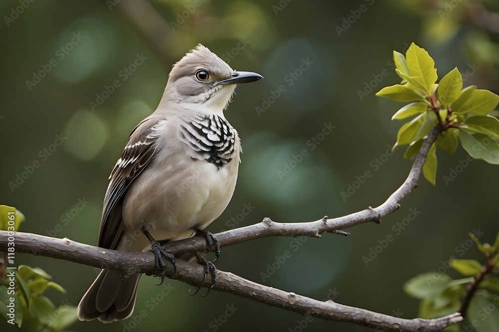 A majestic Northern mockingbird perched on a branch, its feathers ruffled by a gentle breeze, its beady eyes scanning the surroundings with curiosity. A majestic Northern mockingbird perched on a branch, its feathers ruffled by a gentle breeze, its beady eyes scanning the surroundings with curiosity.