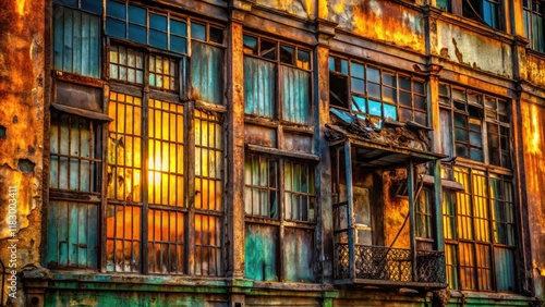 Wallpaper Mural Exploring forgotten spaces: decaying metal and glass windows capture urban decay's artistry. Torontodigital.ca