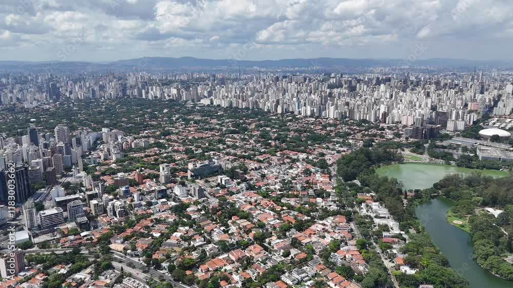 Aerial video above Parque Ibirapuera Sao Paulo on a sunny day Aerial video above Parque Ibirapuera Sao Paulo on a sunny day