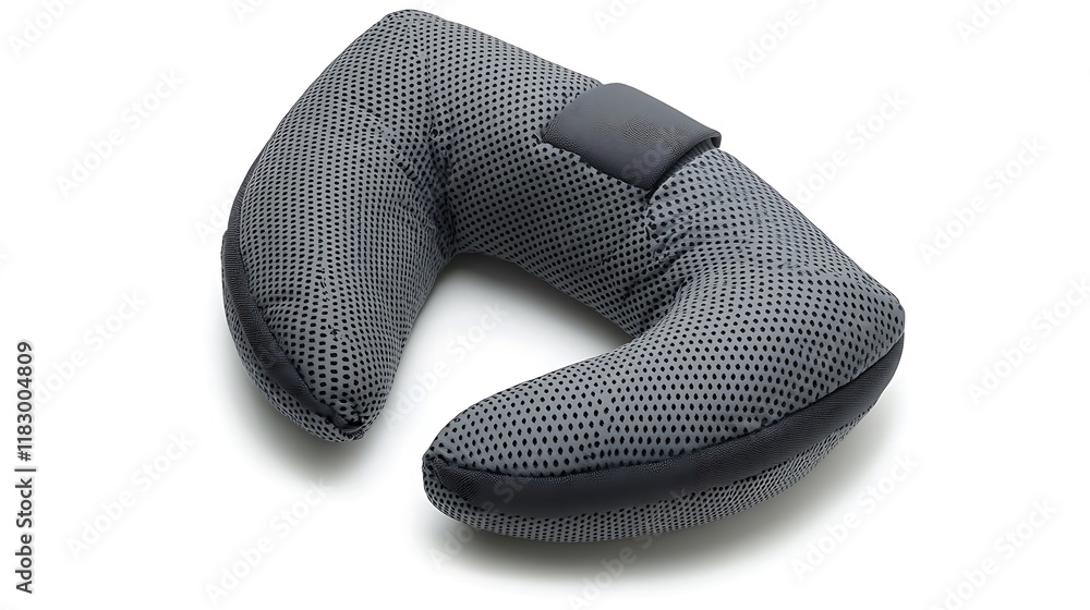 A grey and black pillow with a black handle A grey and black pillow with a black handle