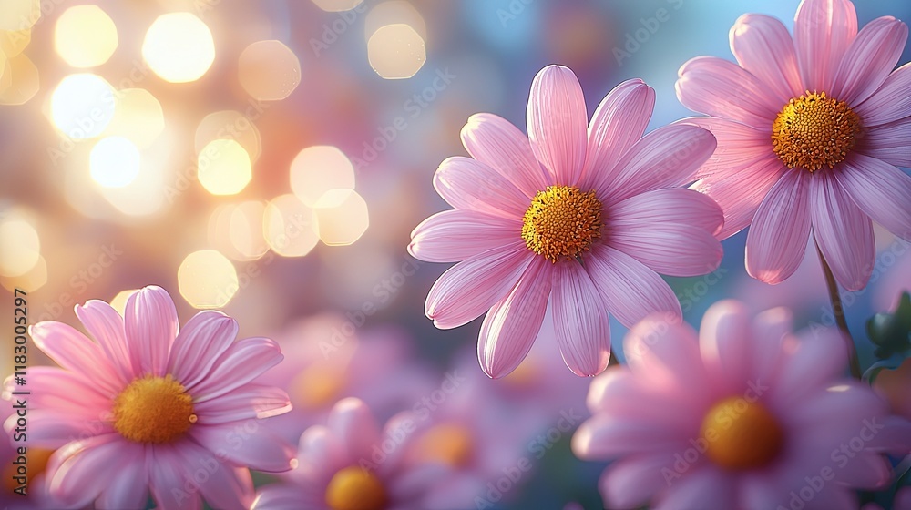 A serene close-up of pink daisies with a soft, dreamy background. A serene close-up of pink daisies with a soft, dreamy background.