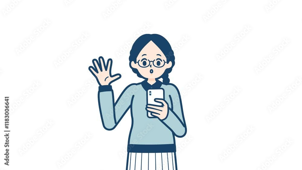 Glasses woman_smartphone surprised_with alpha channel Glasses woman_smartphone surprised_with alpha channel