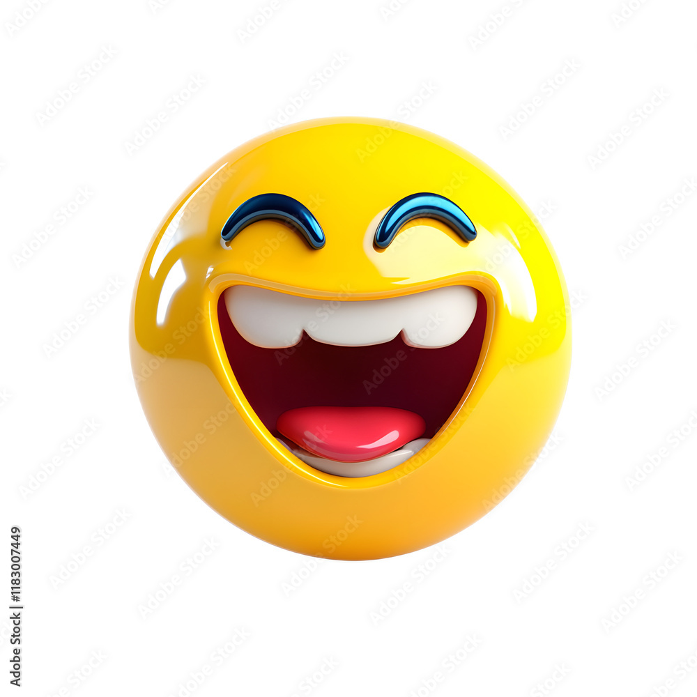 Fototapeta premium Vibrant 3D Smiley Emoji with Joyful Facial Expression Portraying Happiness and Positive Emotion