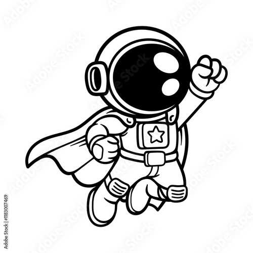 fun astronaut superhero cartoon character isolated drawing line art style sketch classic vintage design illustration