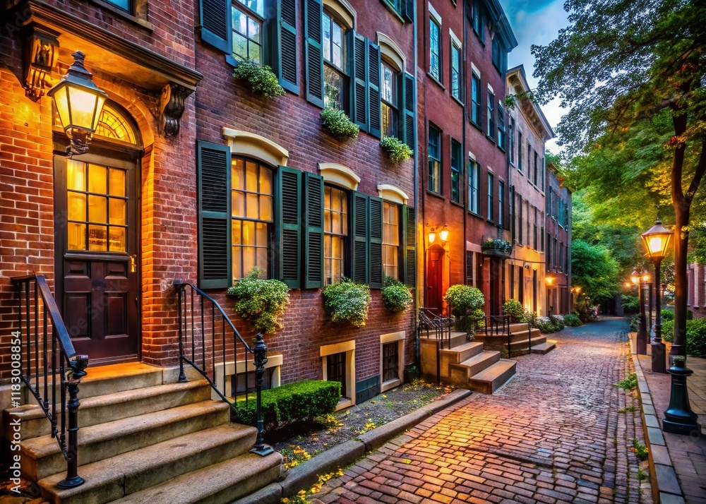 Fototapeta premium Historic Beacon Hill Boston Brick Homes, Luxury Neighborhood Architecture Photography