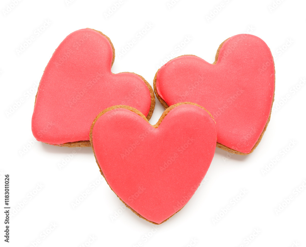 Red heart shaped cookies on white background. Valentine's Day celebration Red heart shaped cookies on white background. Valentine's Day celebration