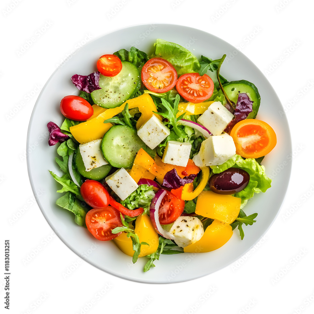 Fresh and Vibrant Mixed Salad Served on White Plate Fresh and Vibrant Mixed Salad Served on White Plate