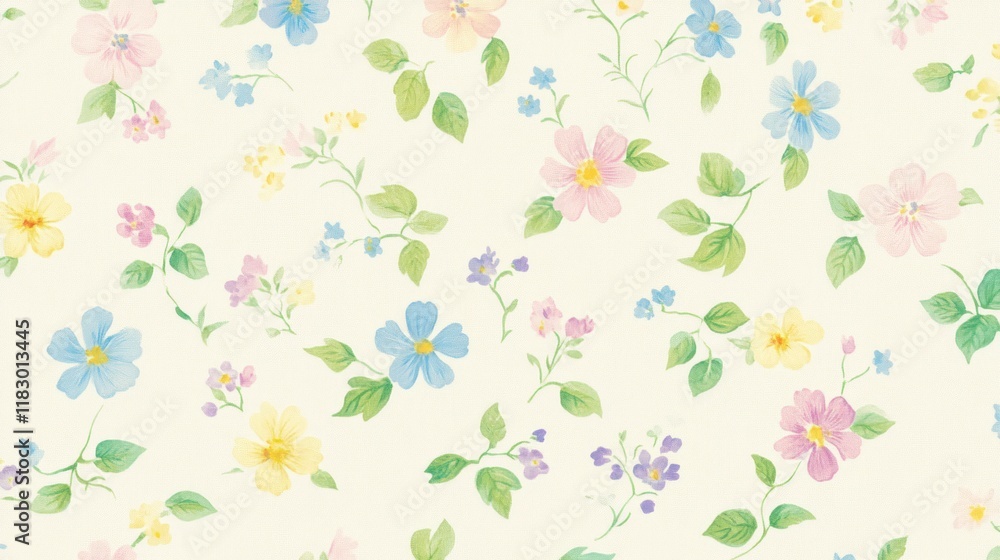 Pastel floral pattern background, small flowers on cream backdrop, for fabric, wallpaper, or wrapping paper design Pastel floral pattern background, small flowers on cream backdrop, for fabric, wallpaper, or wrapping paper design