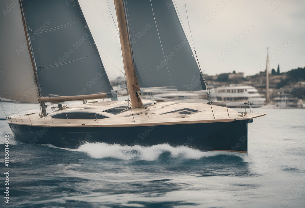 Naklejka premium yachts luxury sailing boat adventure beauty blue cloud colours free freedom greece holiday horizon landscape lifestyle marin maritime mediterranean nature