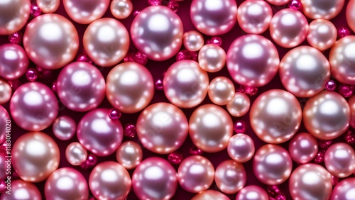 A beautiful overhead display of pink pearls, presenting an abstract texture that enhances festive atmospheres photo