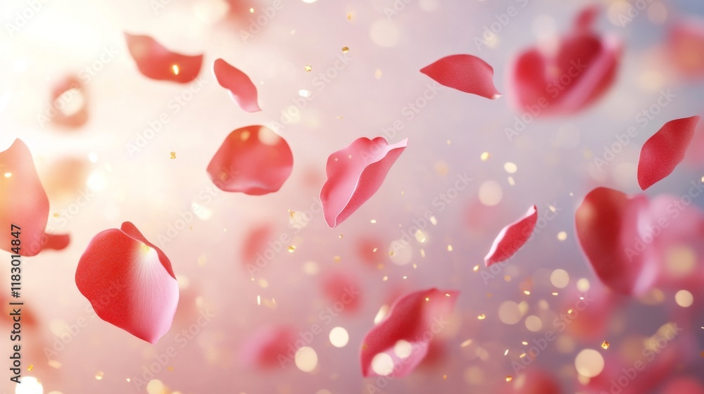 Beautiful Rose Petals Falling Against a Soft Blurred Background Beautiful Rose Petals Falling Against a Soft Blurred Background