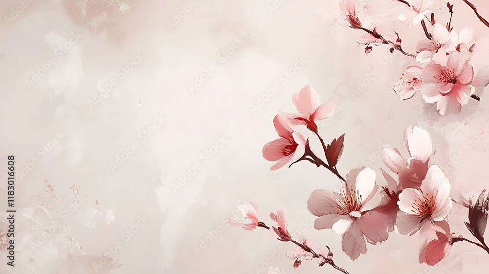 Fototapeta premium Delicate Pink Blossoms on Branches Painted Art