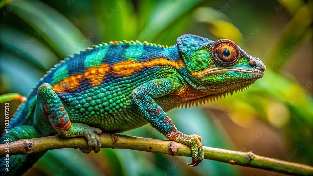 Obraz premium Indian Chameleon (Chamaeleo zeylanicus) Candid Photo: Sri Lanka Reptile in Natural Habitat