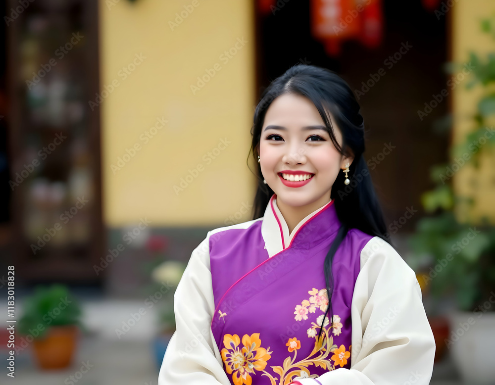 Portrait of a Young Woman in Traditional Vietnamese Clothing Portrait of a Young Woman in Traditional Vietnamese Clothing