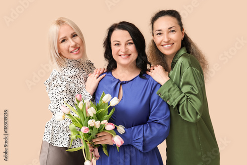 Happy mature women with bou...