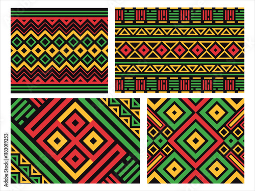 African pattern traditional culture style Africa tribal abstract geometry decorative heritage cultural shapes lines colorful design element ornament set collection