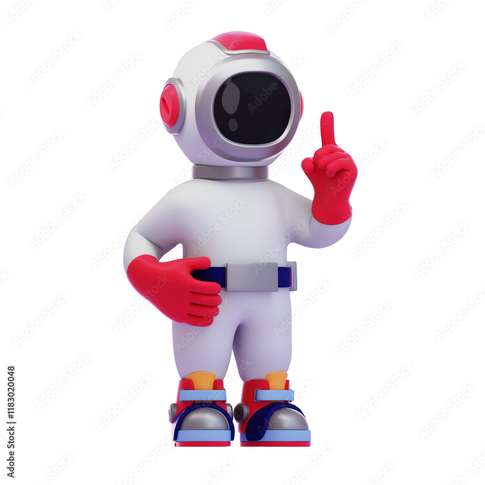 Playful Astronaut Character Gives Warn Gesture, Perfect for Educational Materials, Space-Themed Projects, or Children's Media. Playful Astronaut Character Gives Warn Gesture, Perfect for Educational Materials, Space-Themed Projects, or Children's Media.
